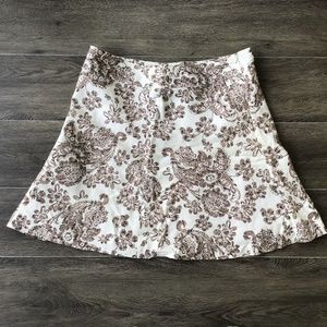 Merona Women’s White and Brown Paisley Lined Linen Mini Skirt Size 14